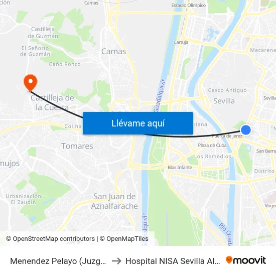 Menendez Pelayo (Juzgados) to Hospital NISA Sevilla Aljarafe map