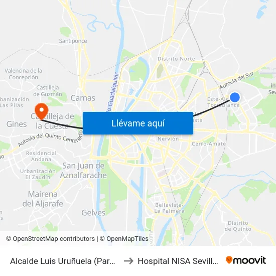 Alcalde Luis Uruñuela (Parque Alcosa) to Hospital NISA Sevilla Aljarafe map