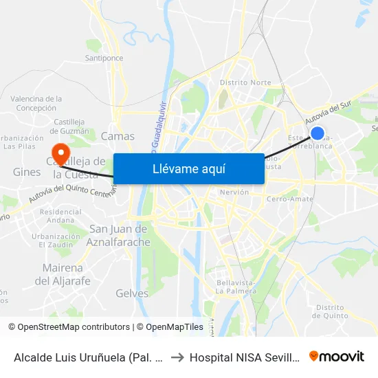 Alcalde Luis Uruñuela (Pal. Congresos) to Hospital NISA Sevilla Aljarafe map