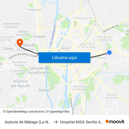 Autovía de Málaga (La Negrilla) to Hospital NISA Sevilla Aljarafe map