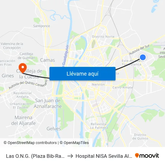 Las O.N.G. (Plaza Bib-Rambla) to Hospital NISA Sevilla Aljarafe map