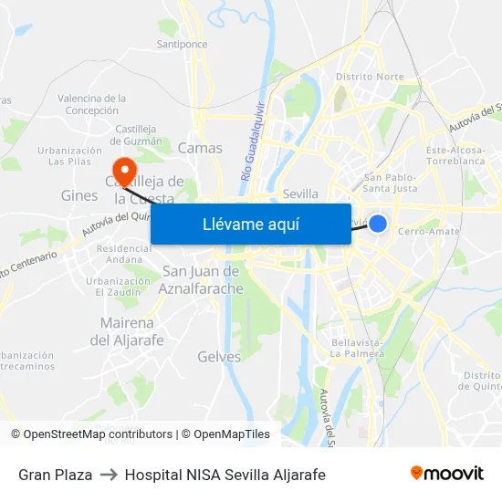 Gran Plaza to Hospital NISA Sevilla Aljarafe map