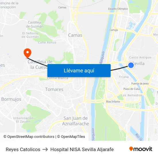 Reyes Catolicos to Hospital NISA Sevilla Aljarafe map