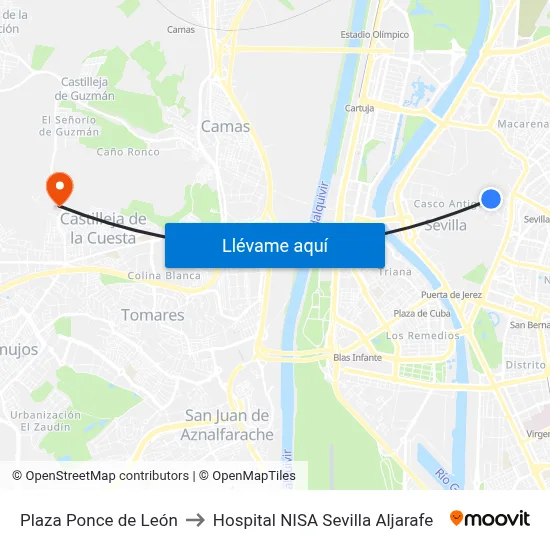 Plaza Ponce de León to Hospital NISA Sevilla Aljarafe map
