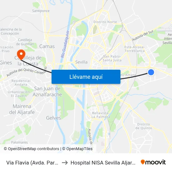 Vía Flavia (Avda. Parsi) to Hospital NISA Sevilla Aljarafe map