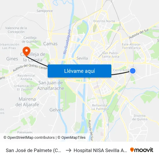 San José de Palmete (Correos) to Hospital NISA Sevilla Aljarafe map