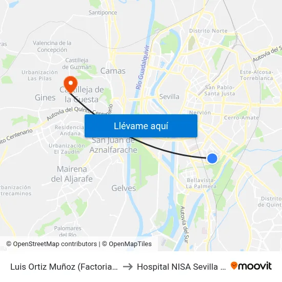 Luis Ortiz Muñoz (Factoria Cultural) to Hospital NISA Sevilla Aljarafe map