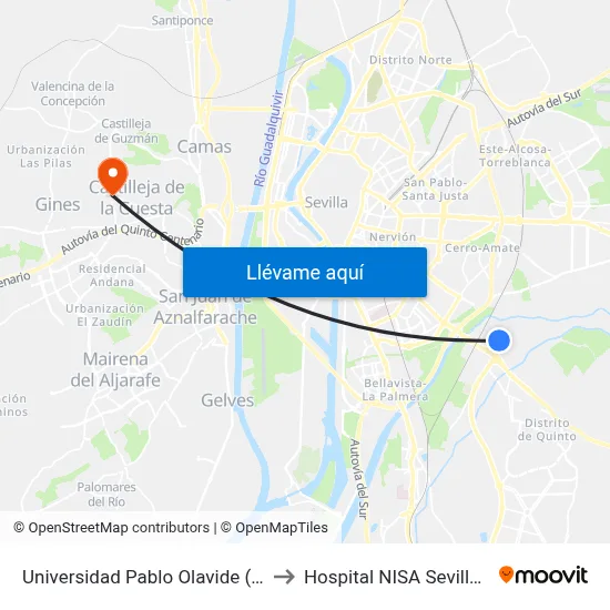 Universidad Pablo Olavide (Biblioteca) to Hospital NISA Sevilla Aljarafe map