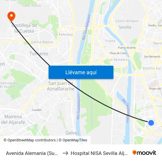 Avenida Alemania (Suecia) to Hospital NISA Sevilla Aljarafe map