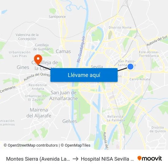 Montes Sierra (Avenida La Prensa) to Hospital NISA Sevilla Aljarafe map