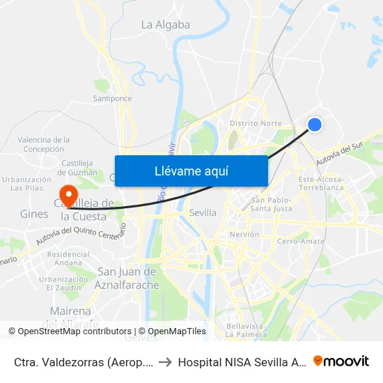 Ctra. Valdezorras (Aerop. Viejo) to Hospital NISA Sevilla Aljarafe map