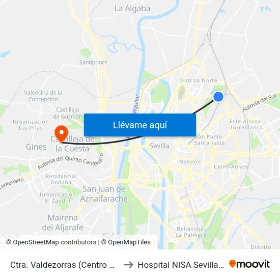 Ctra. Valdezorras (Centro Miraflores) to Hospital NISA Sevilla Aljarafe map
