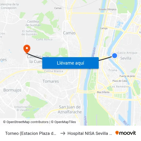 Torneo (Estacion Plaza de Armas) to Hospital NISA Sevilla Aljarafe map