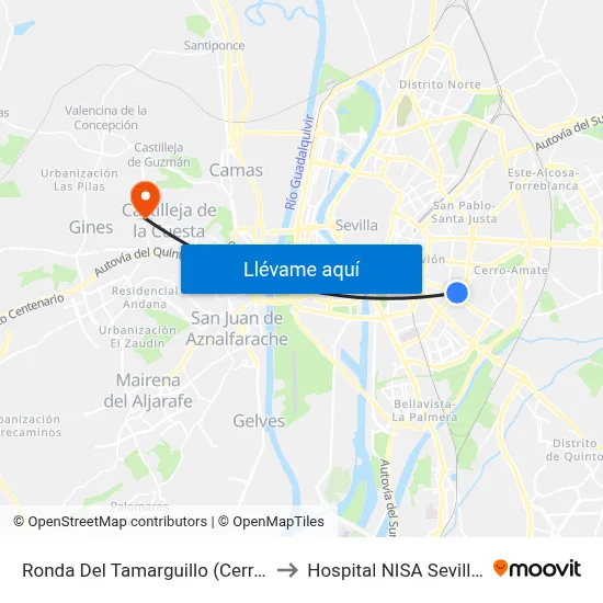 Ronda Del Tamarguillo (Cerro Del Águila) to Hospital NISA Sevilla Aljarafe map