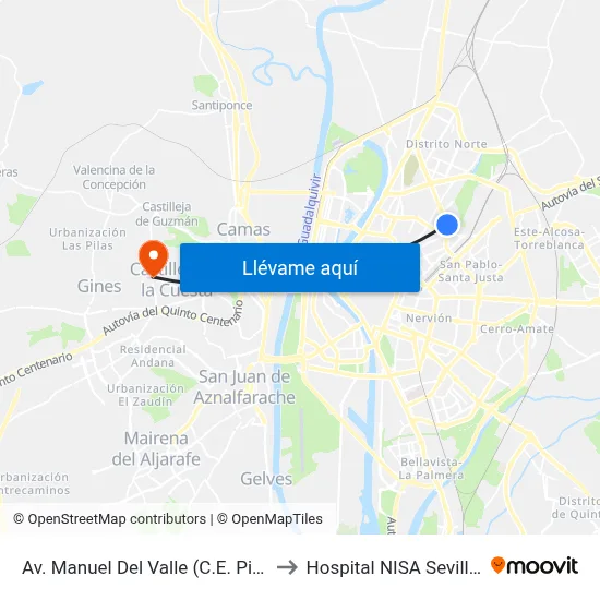 Av. Manuel Del Valle (C.E. Pino Montano) to Hospital NISA Sevilla Aljarafe map