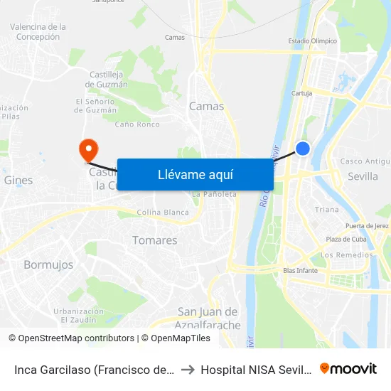 Inca Garcilaso (Francisco de Montesinos) to Hospital NISA Sevilla Aljarafe map