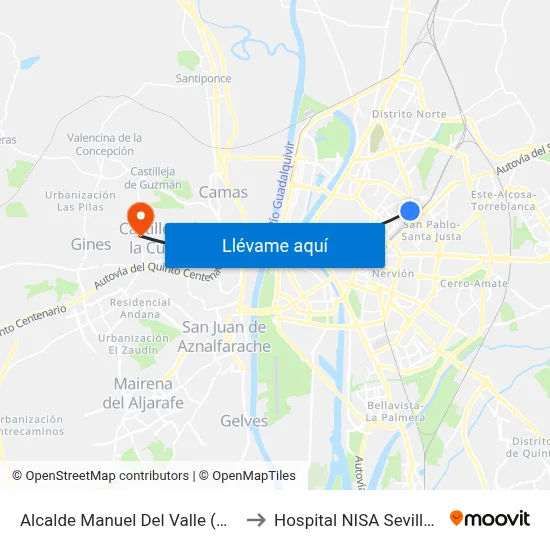 Alcalde Manuel Del Valle (Hespérides) to Hospital NISA Sevilla Aljarafe map
