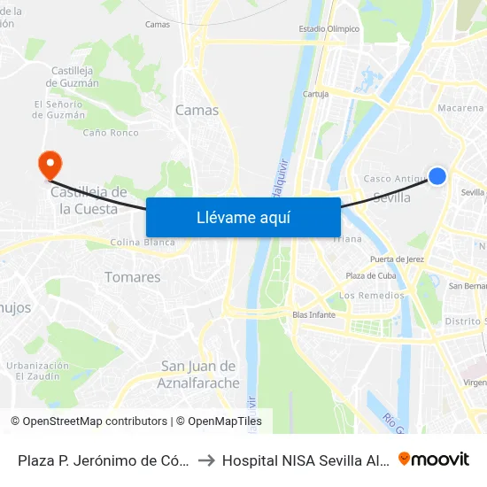 Plaza P. Jerónimo de Córdoba to Hospital NISA Sevilla Aljarafe map