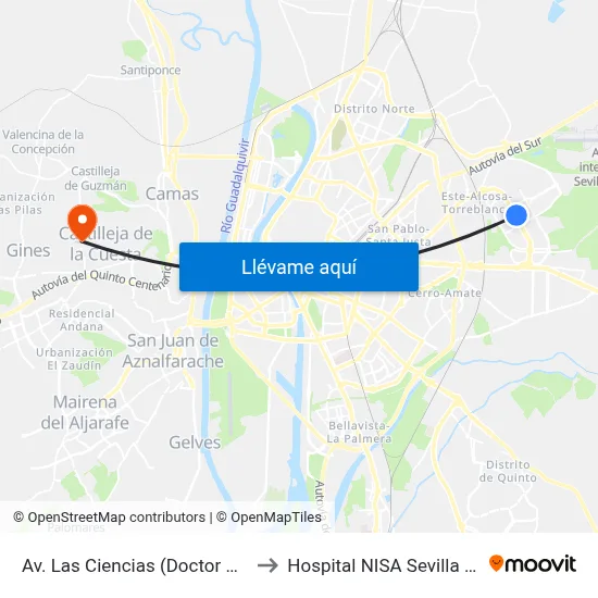Av. Las Ciencias (Doctor Madrazo) to Hospital NISA Sevilla Aljarafe map