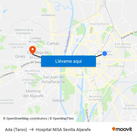 Ada (Tarso) to Hospital NISA Sevilla Aljarafe map