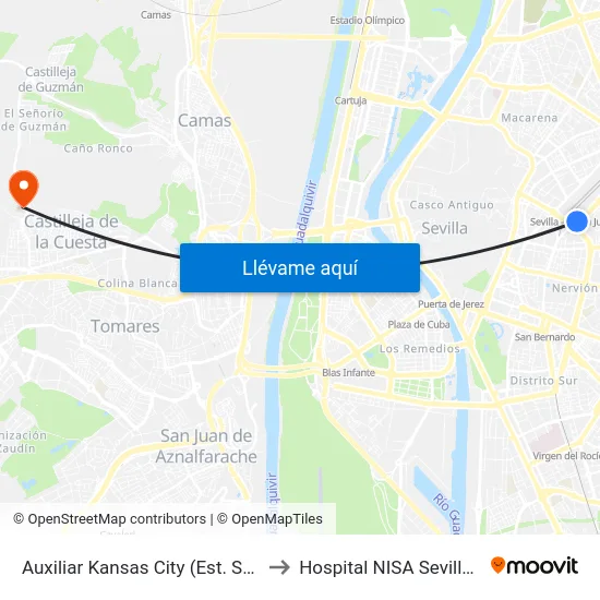 Auxiliar Kansas City (Est. Santa Justa) to Hospital NISA Sevilla Aljarafe map