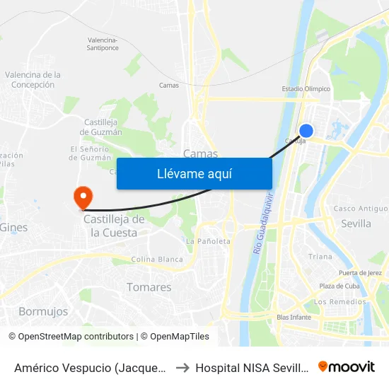 Américo Vespucio (Jacques Cousteau) to Hospital NISA Sevilla Aljarafe map