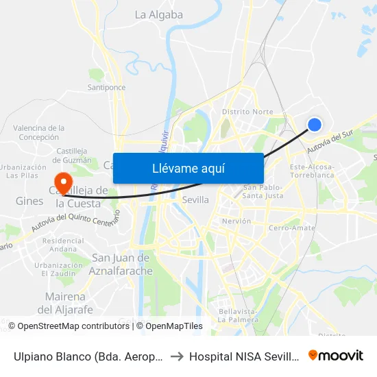 Ulpiano Blanco (Bda. Aeropuerto Viejo) to Hospital NISA Sevilla Aljarafe map
