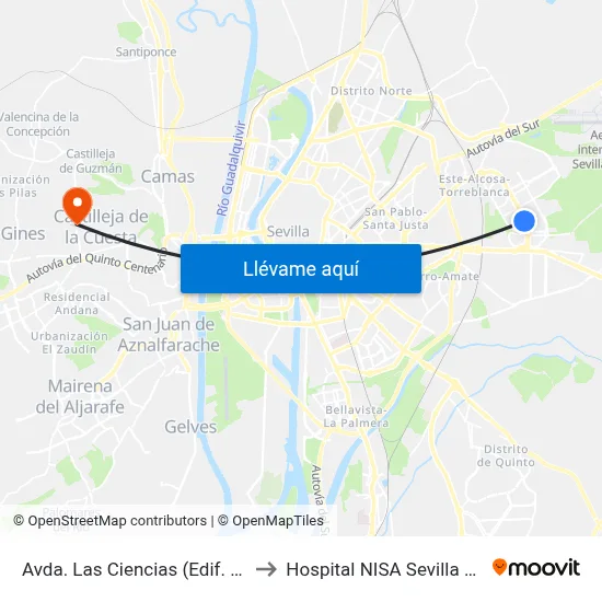Avda. Las Ciencias (Edif. Albéniz) to Hospital NISA Sevilla Aljarafe map
