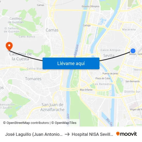 José Laguillo (Juan Antonio Cavestany) to Hospital NISA Sevilla Aljarafe map