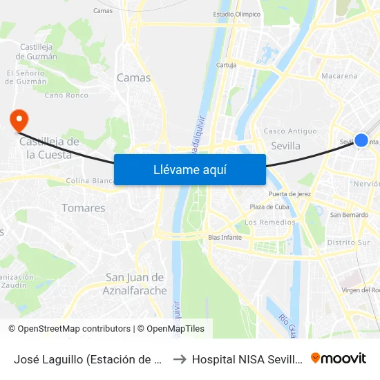 José Laguillo (Estación de Santa Justa) to Hospital NISA Sevilla Aljarafe map
