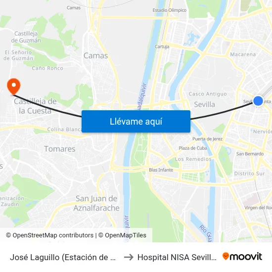 José Laguillo (Estación de Santa Justa) to Hospital NISA Sevilla Aljarafe map