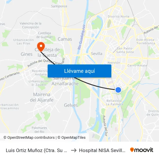 Luis Ortiz Muñoz (Ctra. Su Eminencia) to Hospital NISA Sevilla Aljarafe map