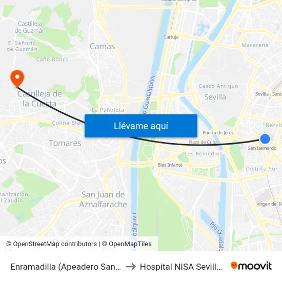Enramadilla (Apeadero San Bernardo) to Hospital NISA Sevilla Aljarafe map