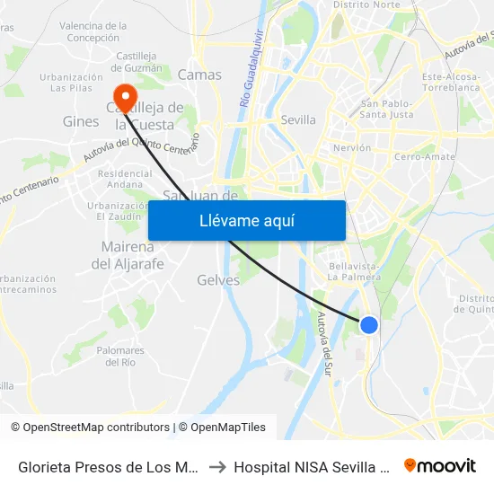 Glorieta Presos de Los Merinales to Hospital NISA Sevilla Aljarafe map