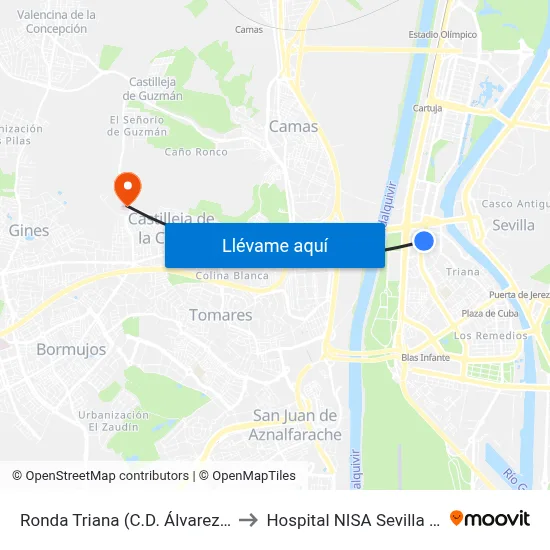 Ronda Triana (C.D. Álvarez Gordón) to Hospital NISA Sevilla Aljarafe map