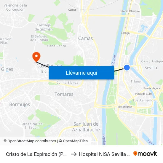 Cristo de La Expiración (Patrocinio) to Hospital NISA Sevilla Aljarafe map