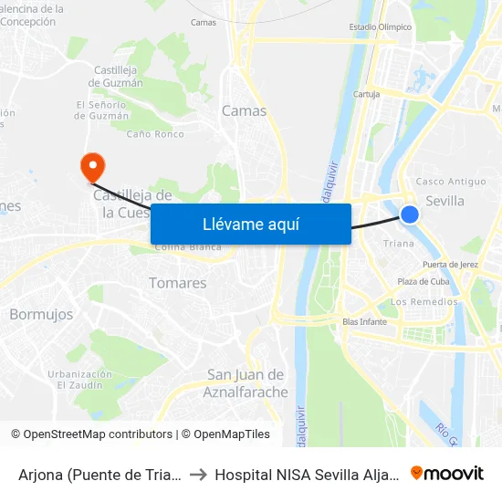Arjona (Puente de Triana) to Hospital NISA Sevilla Aljarafe map
