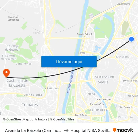 Avenida La Barzola (Camino Cantalobos) to Hospital NISA Sevilla Aljarafe map
