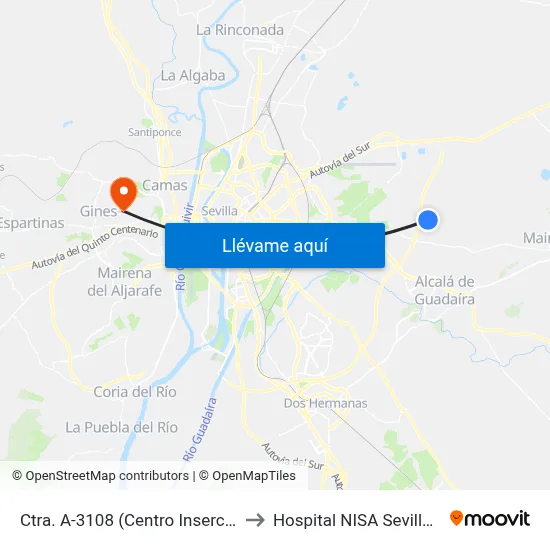 Ctra. A-3108 (Centro Insercion Social) to Hospital NISA Sevilla Aljarafe map