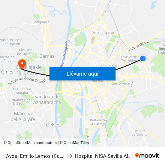 Avda. Emilio Lemos (Calcuta) to Hospital NISA Sevilla Aljarafe map