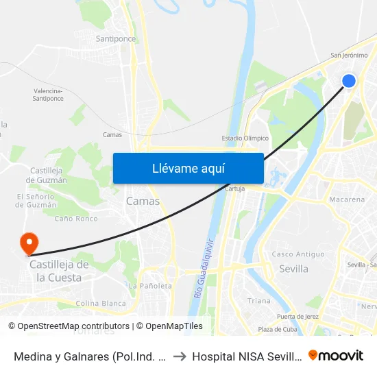 Medina y Galnares (Pol.Ind. S. Jeronimo) to Hospital NISA Sevilla Aljarafe map