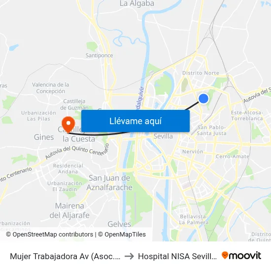 Mujer Trabajadora Av (Asoc.Vecinos  Av.) to Hospital NISA Sevilla Aljarafe map