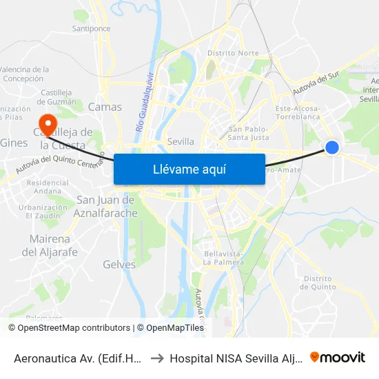 Aeronautica  Av. (Edif.Helios) to Hospital NISA Sevilla Aljarafe map