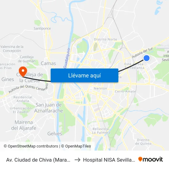 Av. Ciudad de Chiva (Marañon Lavin) to Hospital NISA Sevilla Aljarafe map