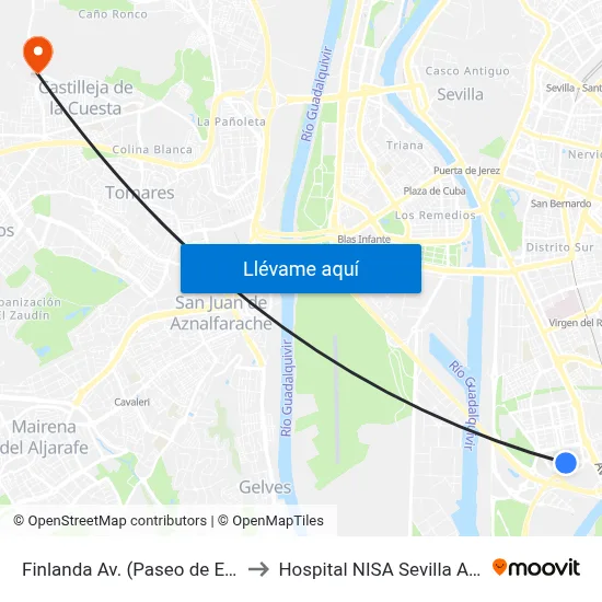 Finlanda  Av. (Paseo de Europa) to Hospital NISA Sevilla Aljarafe map