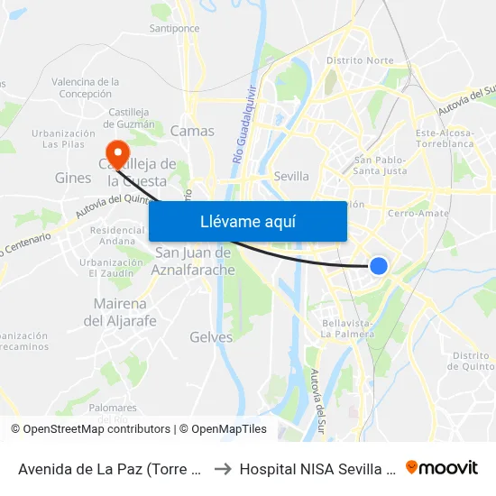 Avenida de La Paz (Torre de David) to Hospital NISA Sevilla Aljarafe map