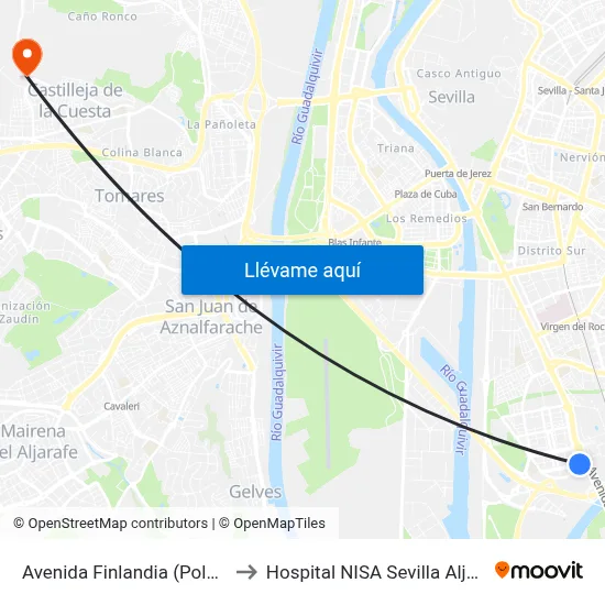 Avenida Finlandia (Polonia) to Hospital NISA Sevilla Aljarafe map