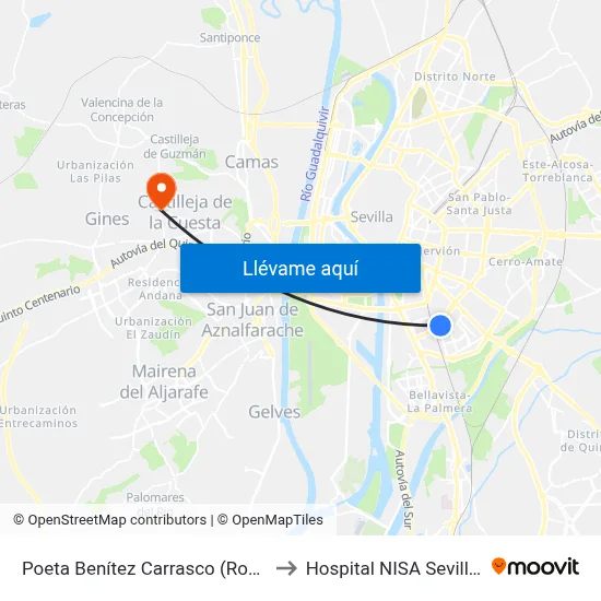 Poeta Benítez Carrasco (Ronda La Oliva) to Hospital NISA Sevilla Aljarafe map