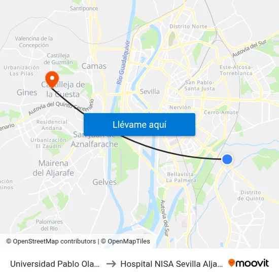 Universidad Pablo Olavide to Hospital NISA Sevilla Aljarafe map