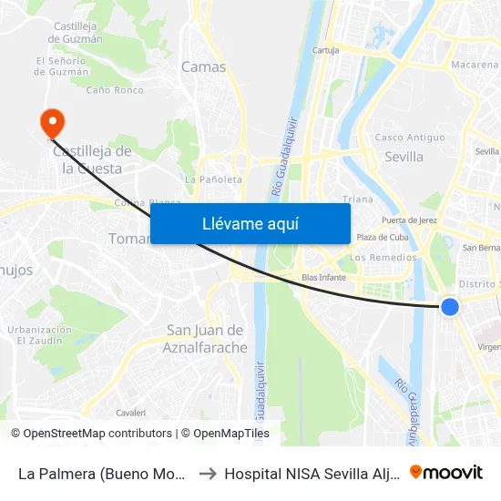 La Palmera (Bueno Monreal) to Hospital NISA Sevilla Aljarafe map